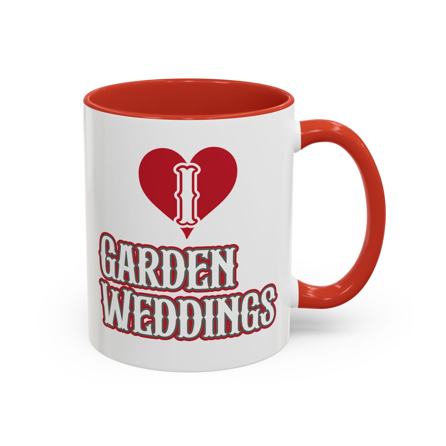 I Love Garden Weddings Accent Coffee Mug — Floral Outdoor Wedding Scene (11/15 oz)
