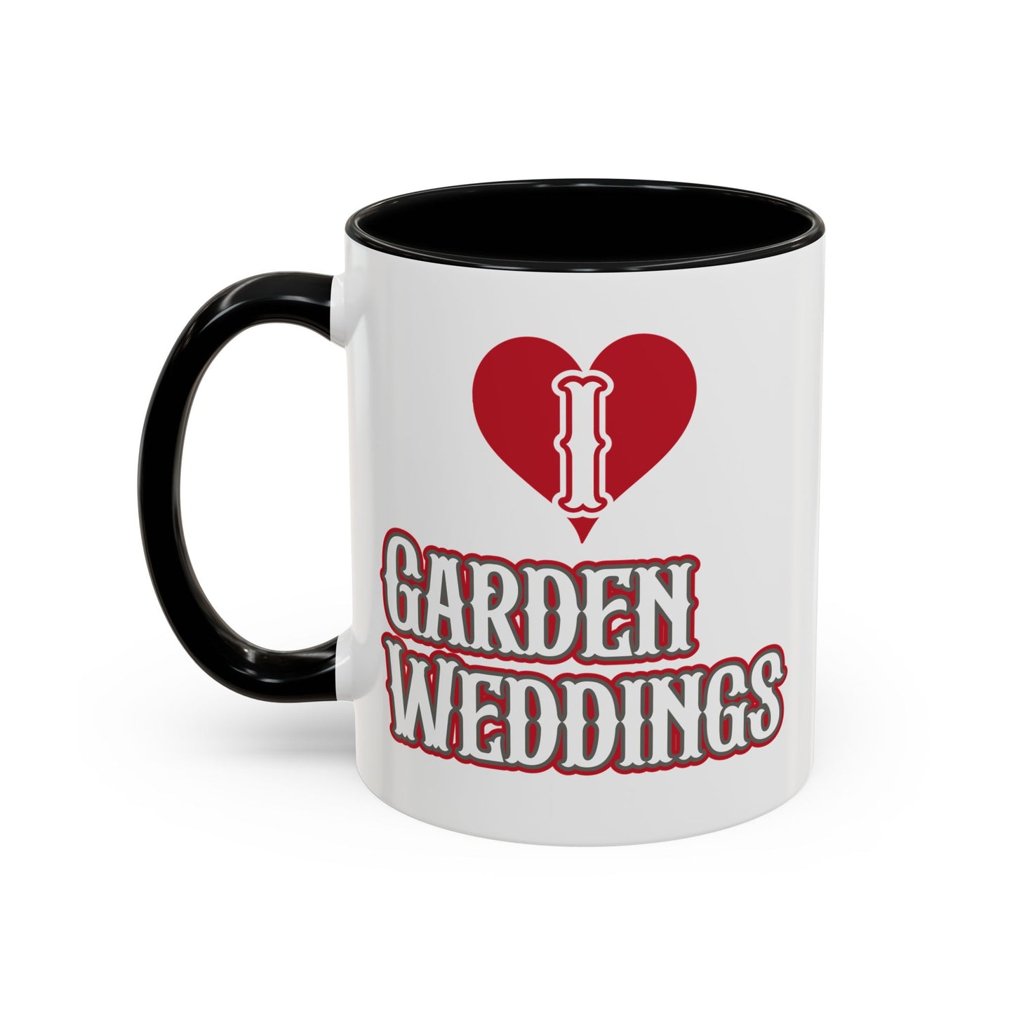 I Love Garden Weddings Accent Coffee Mug — Floral Outdoor Wedding Scene (11/15 oz)