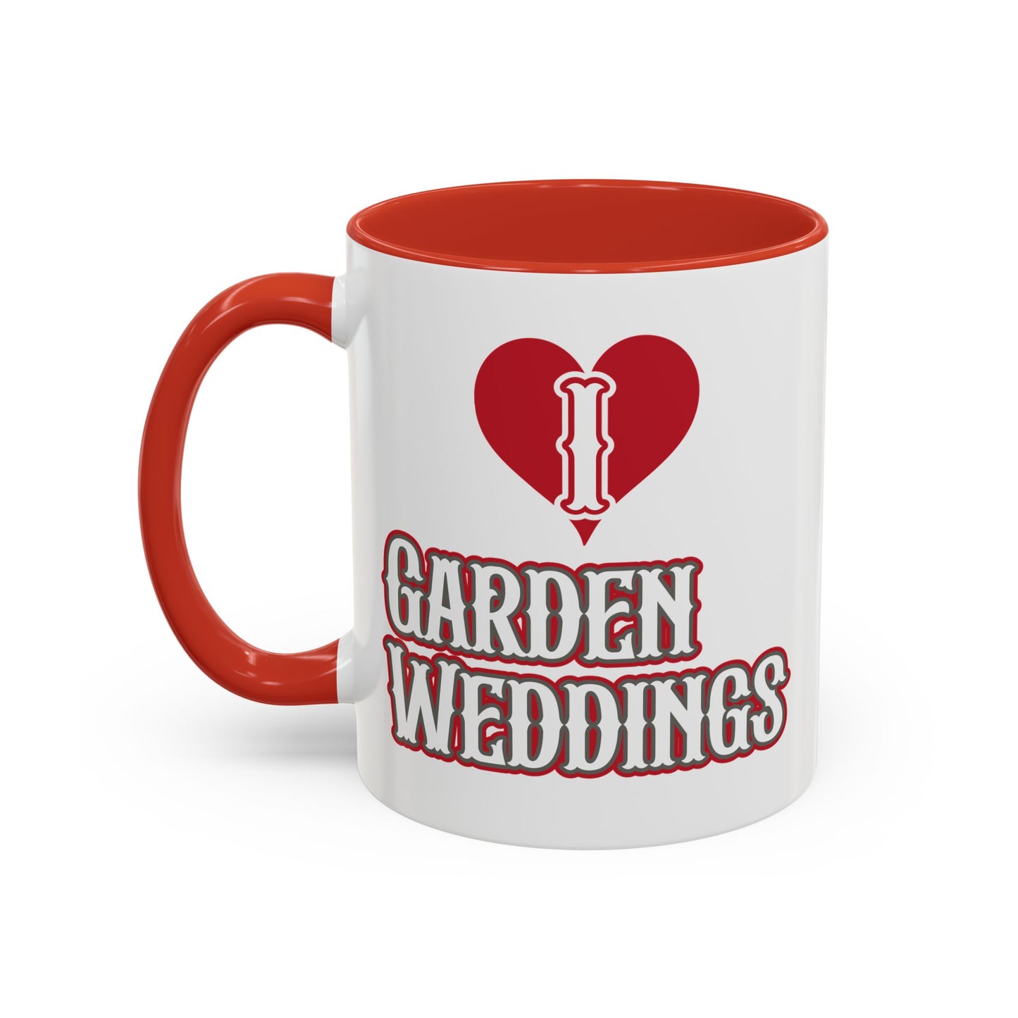 I Love Garden Weddings Accent Coffee Mug — Floral Outdoor Wedding Scene (11/15 oz)