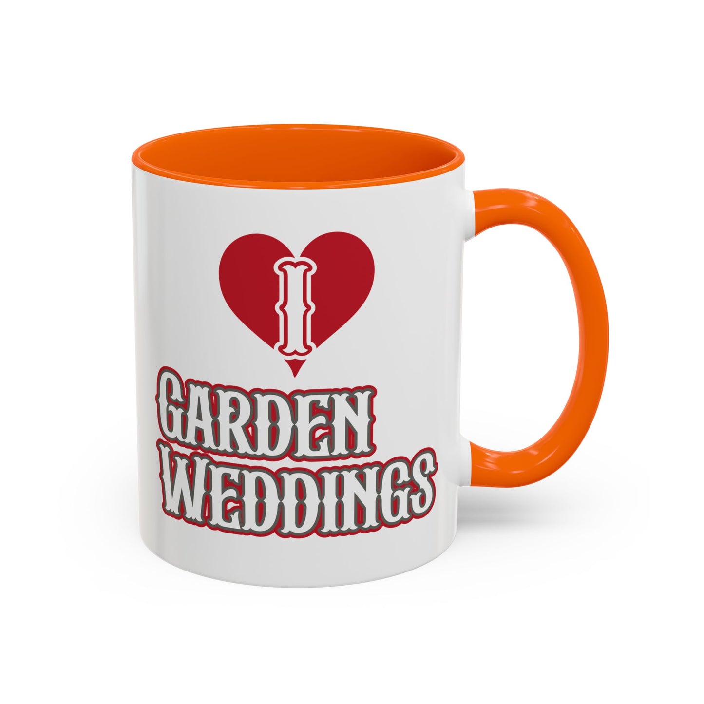I Love Garden Weddings Accent Coffee Mug — Floral Outdoor Wedding Scene (11/15 oz)