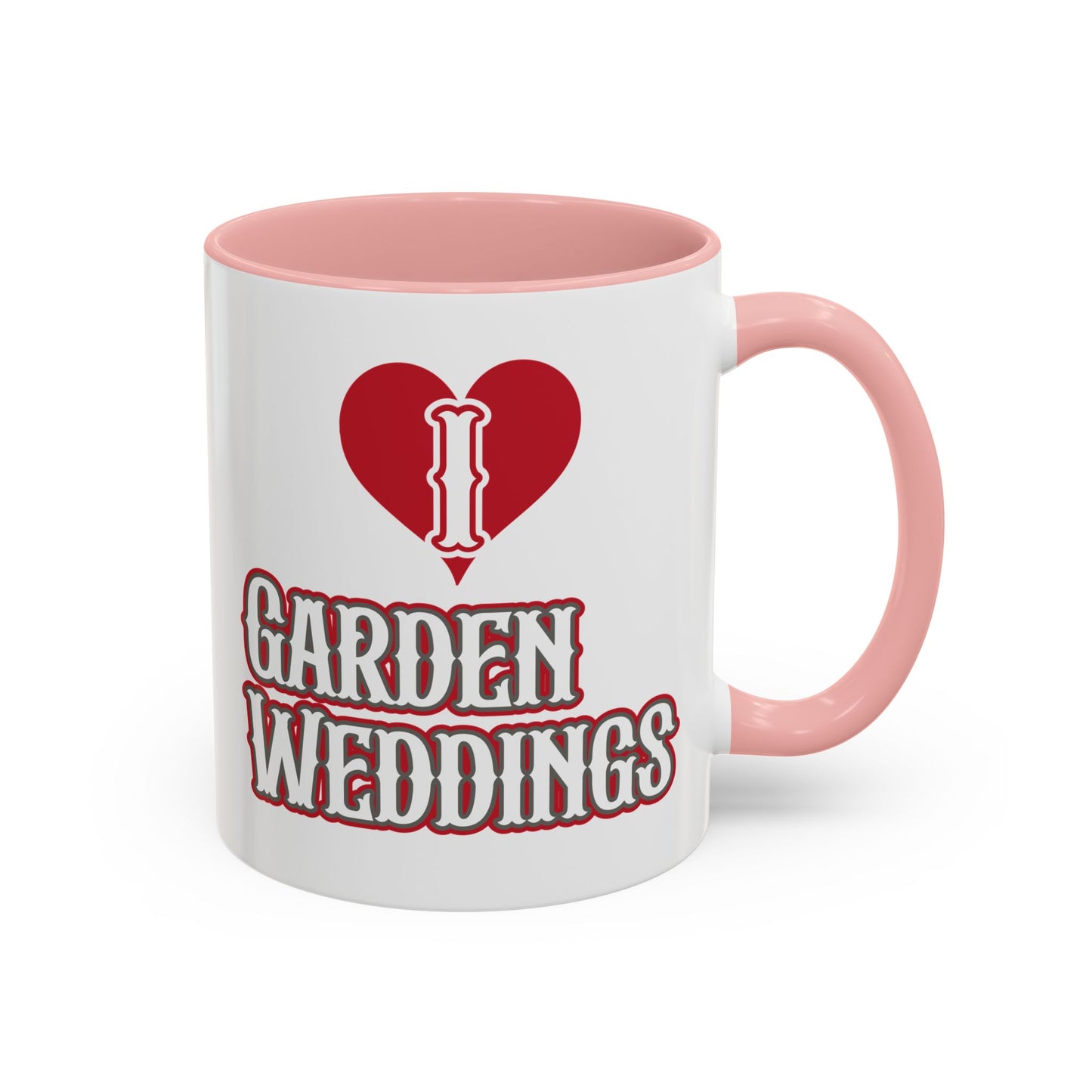 I Love Garden Weddings Accent Coffee Mug — Floral Outdoor Wedding Scene (11/15 oz)