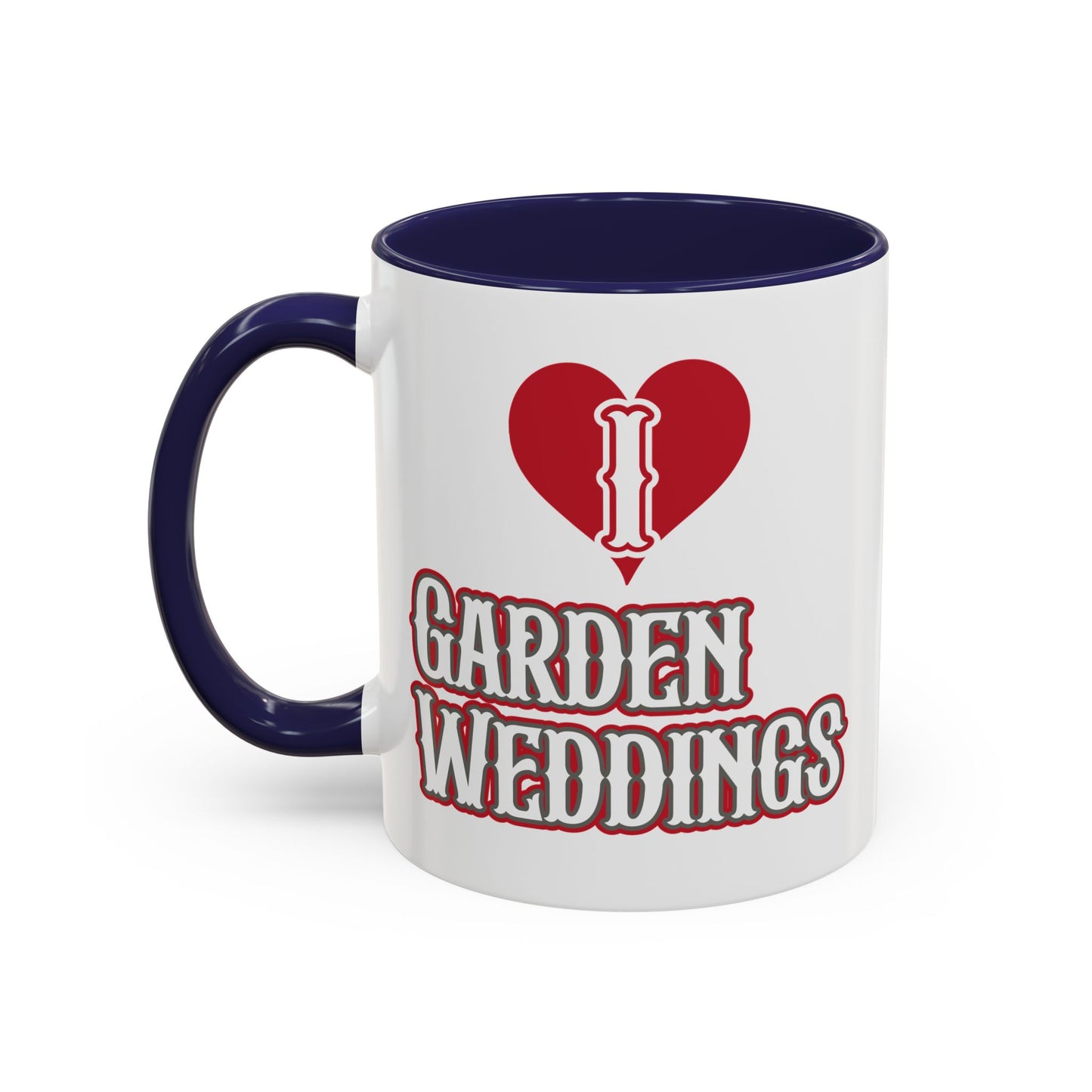 I Love Garden Weddings Accent Coffee Mug — Floral Outdoor Wedding Scene (11/15 oz)