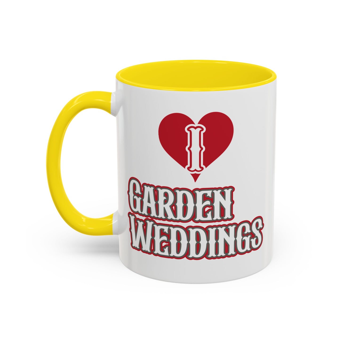 I Love Garden Weddings Accent Coffee Mug — Floral Outdoor Wedding Scene (11/15 oz)