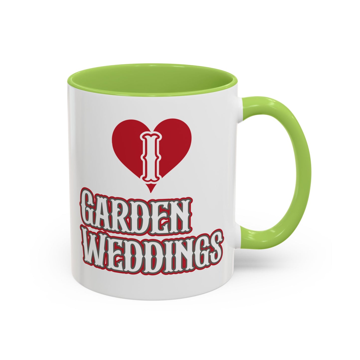 I Love Garden Weddings Accent Coffee Mug — Floral Outdoor Wedding Scene (11/15 oz)
