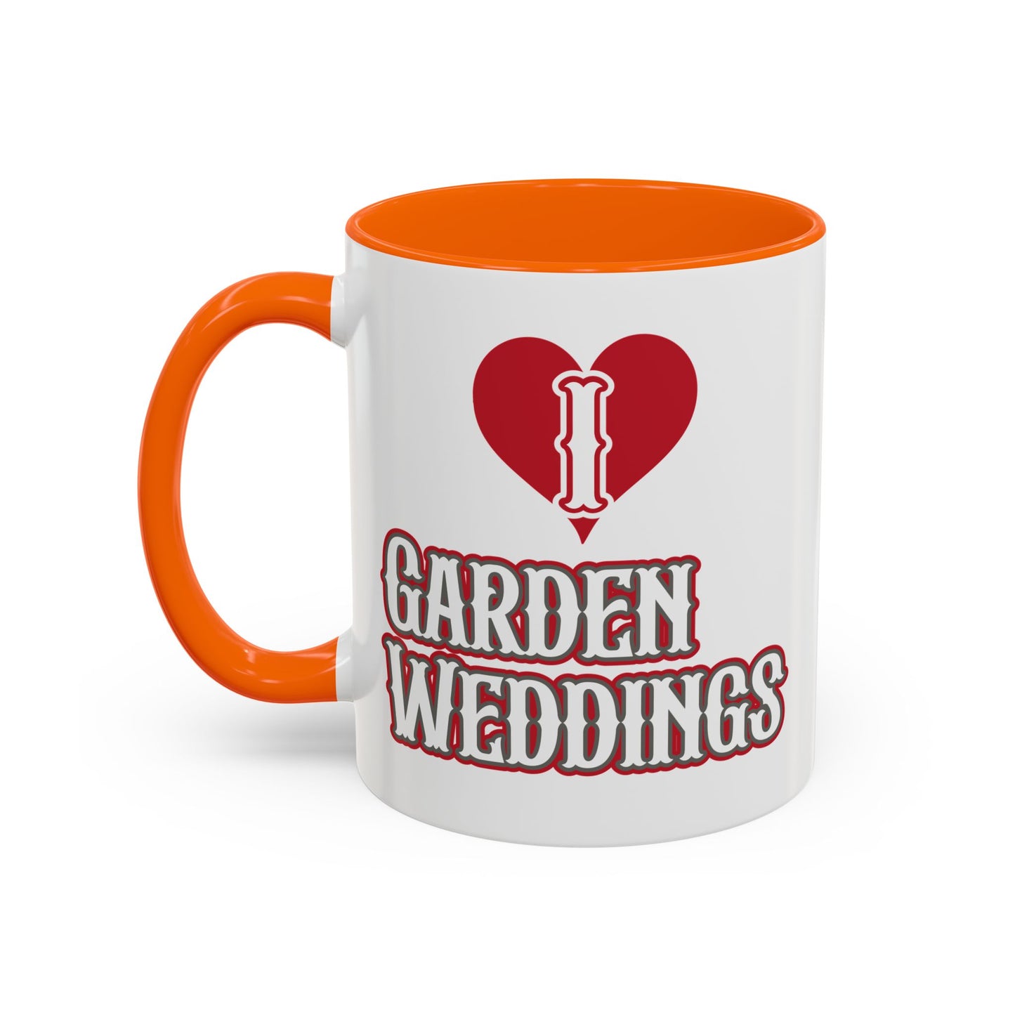 I Love Garden Weddings Accent Coffee Mug — Floral Outdoor Wedding Scene (11/15 oz)