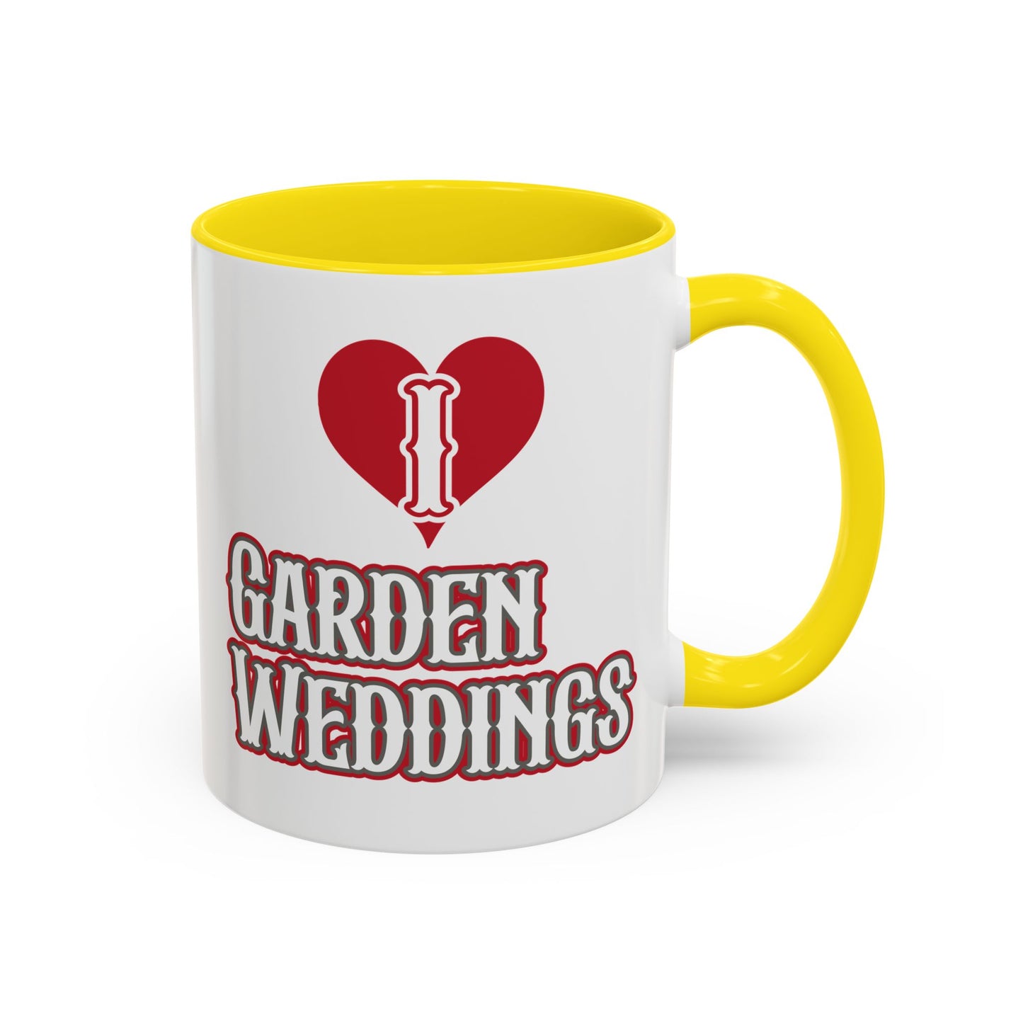 I Love Garden Weddings Accent Coffee Mug — Floral Outdoor Wedding Scene (11/15 oz)