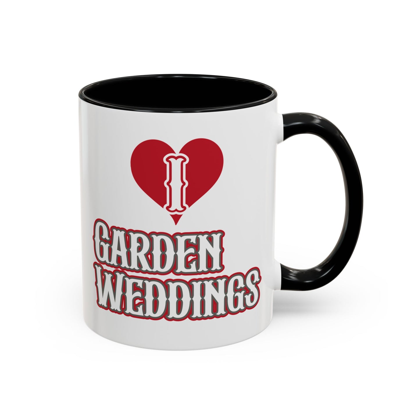 I Love Garden Weddings Accent Coffee Mug — Floral Outdoor Wedding Scene (11/15 oz)