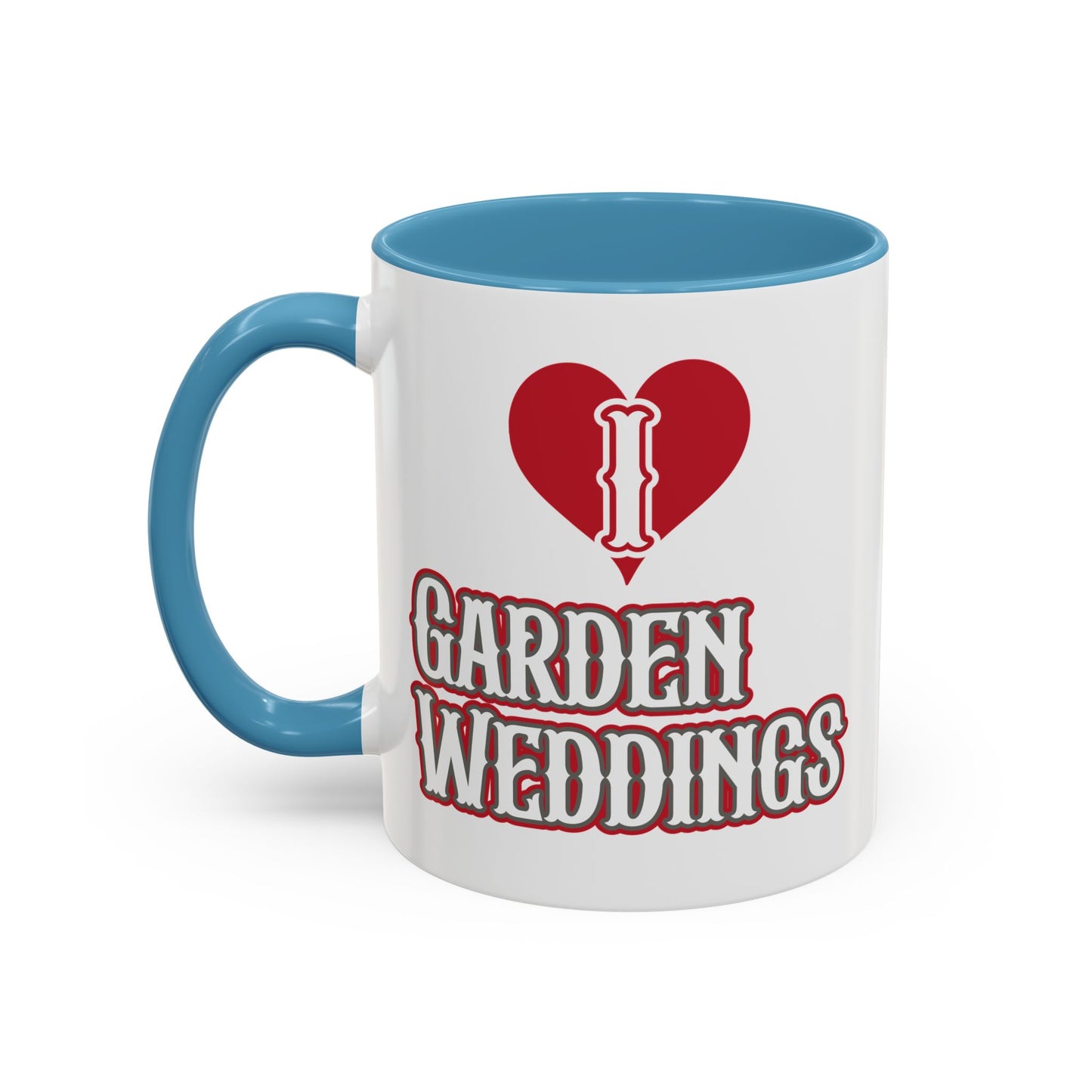 I Love Garden Weddings Accent Coffee Mug — Floral Outdoor Wedding Scene (11/15 oz)