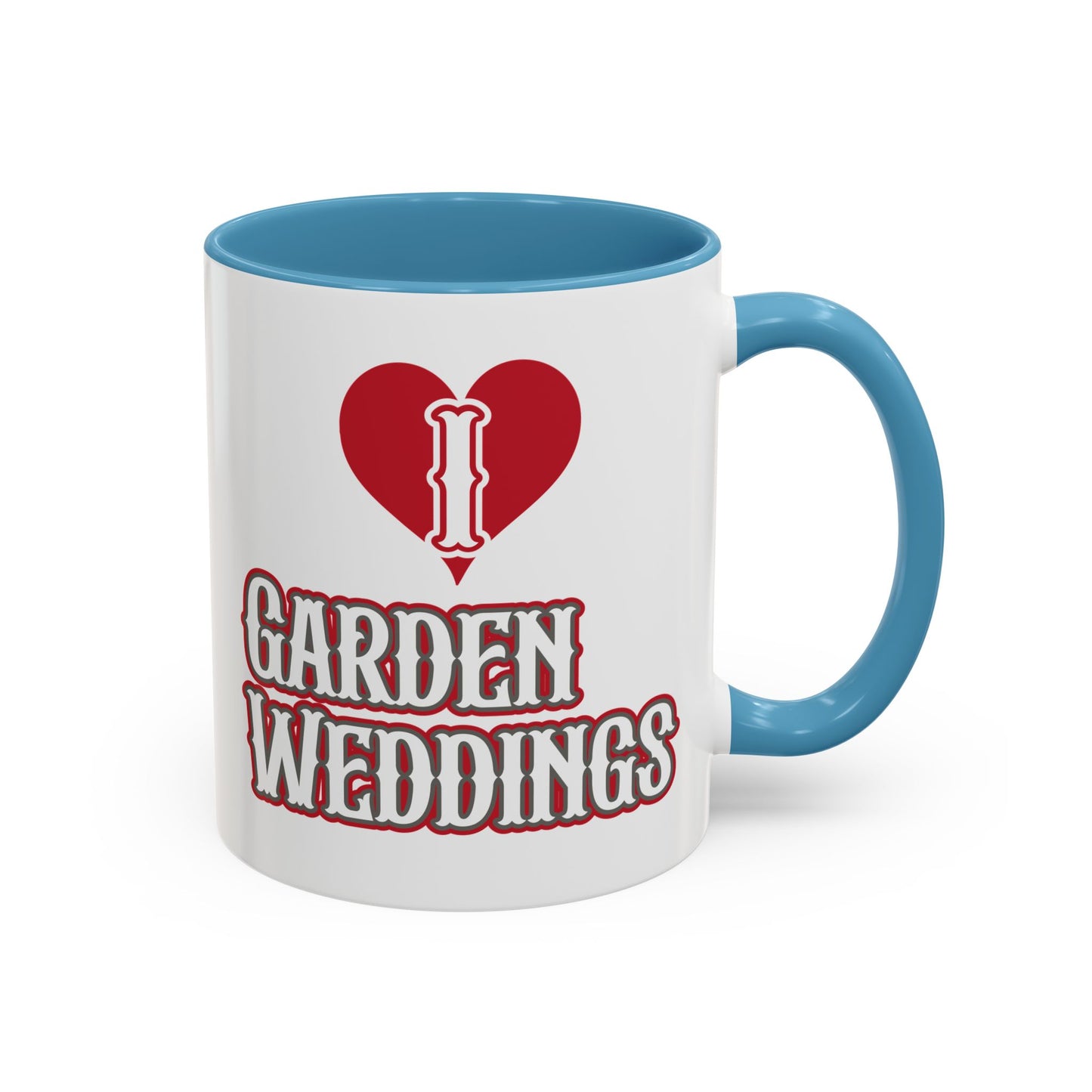 I Love Garden Weddings Accent Coffee Mug — Floral Outdoor Wedding Scene (11/15 oz)