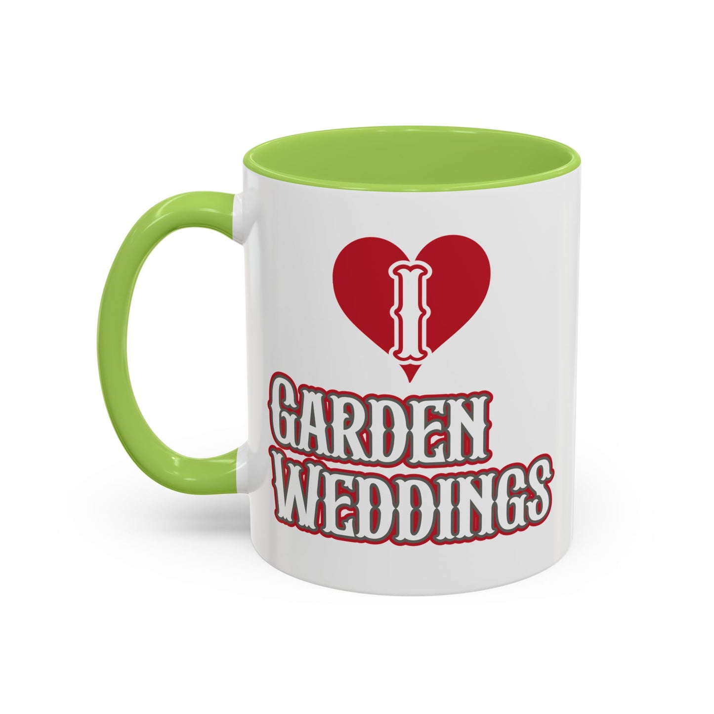 I Love Garden Weddings Accent Coffee Mug — Floral Outdoor Wedding Scene (11/15 oz)