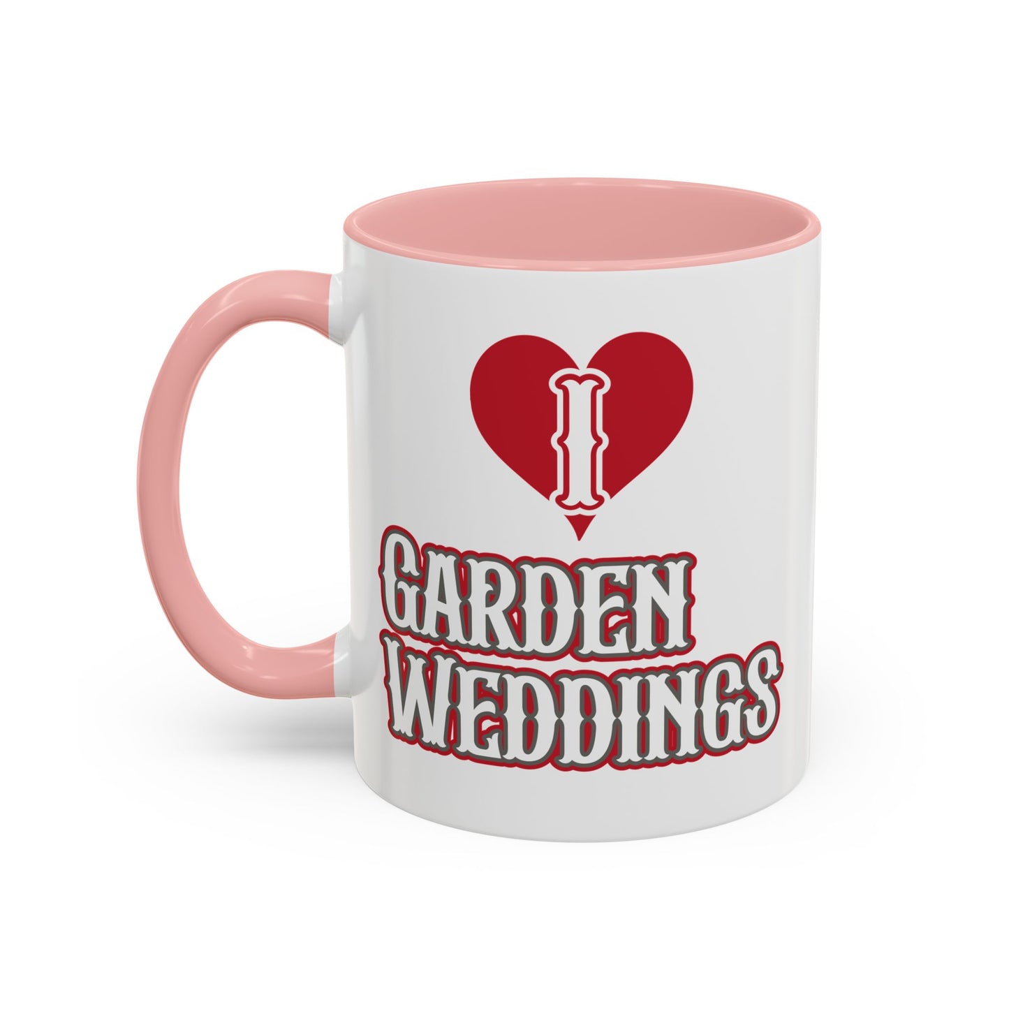 I Love Garden Weddings Accent Coffee Mug — Floral Outdoor Wedding Scene (11/15 oz)