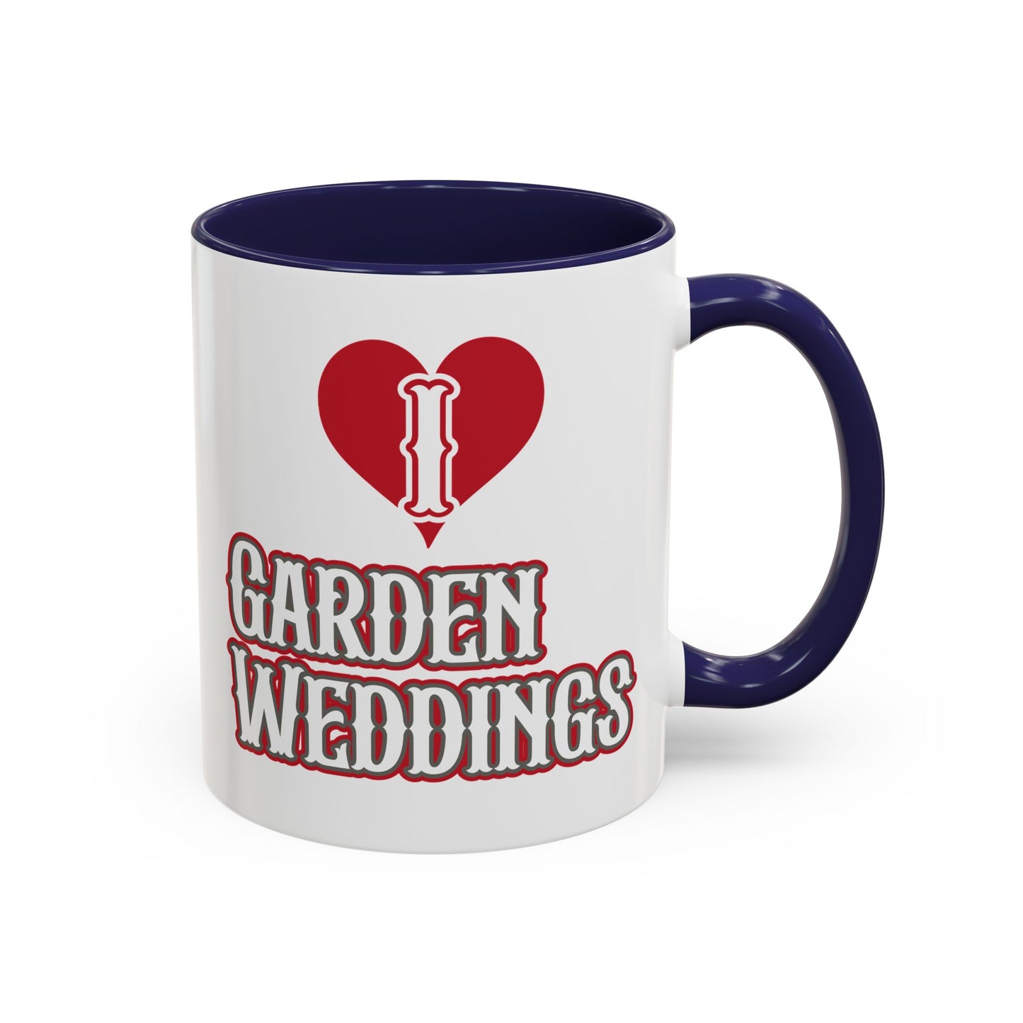 I Love Garden Weddings Accent Coffee Mug — Floral Outdoor Wedding Scene (11/15 oz)